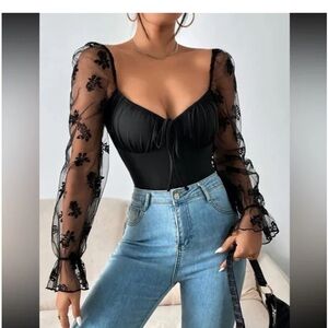 Elegant Black Sheer Sleeve Top